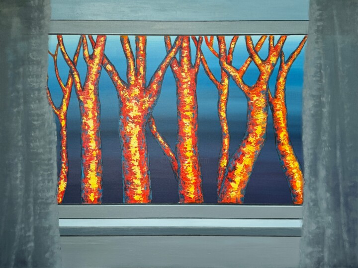 绘画 标题为“Trees in the fiery…” 由Fatimie Ashyrova, 原创艺术品, 丙烯