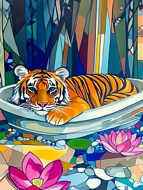 Tiger , in the bathtub . 数字艺术