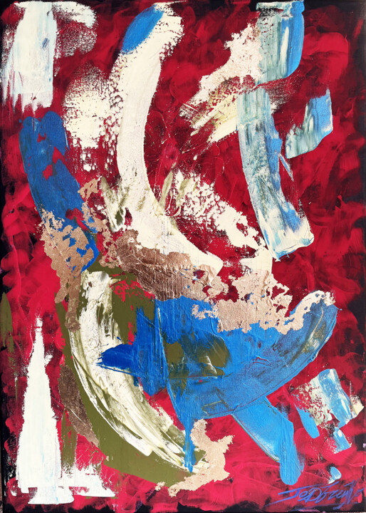 Abstract in red/blue 绘画, 27.6x19.7 in