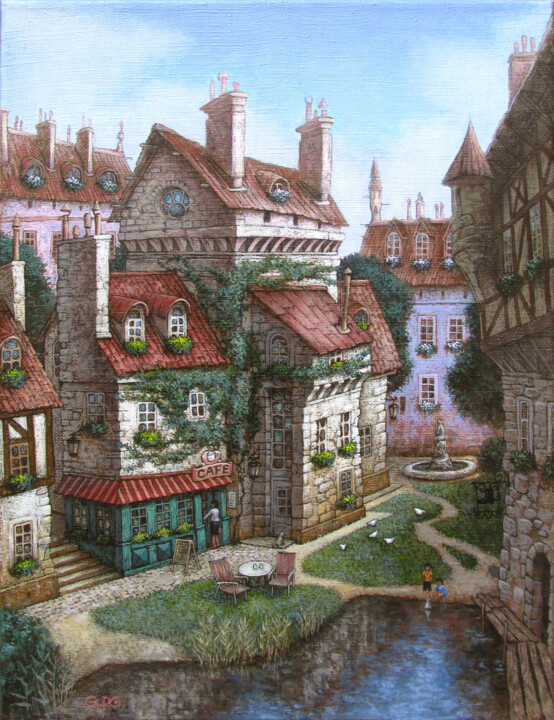 Old town. Painting, 15.8x11.8 in