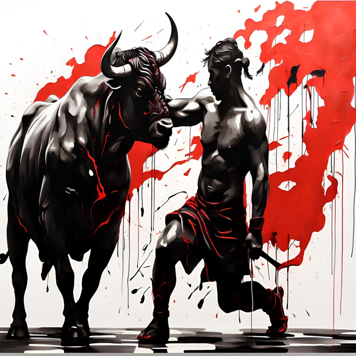 Fierce Bullfighter - Dynamic Gladiator Abstract Wall 数字艺术
