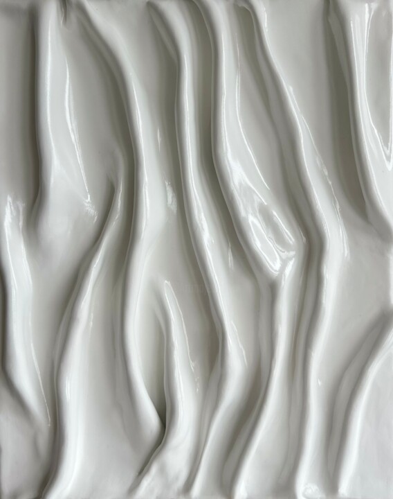 Sculpture titled "Porcelain Drape" by Olga Semenova, Original Artwork, Clay Mounted on Wood Stretcher frame