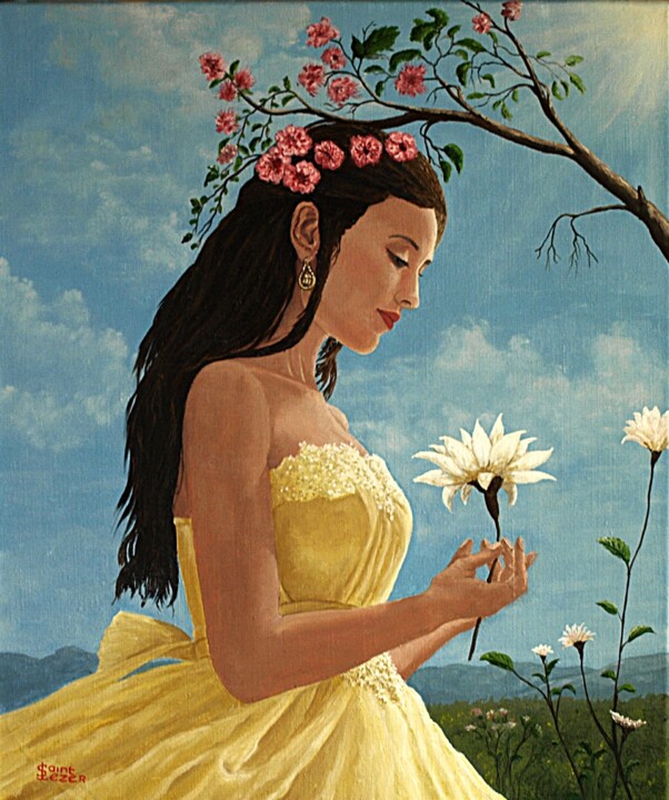 제목이 "Jeune femme à la ma…"인 미술작품 Jean-Yves Saint Lezer로, 원작, 기름 나무 들것 프레임에 장착됨