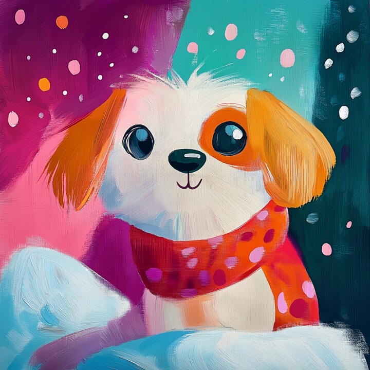 数字艺术 标题为“Cozy Puppy Art Print” 由Anna Burger, 原创艺术品, 数字油画