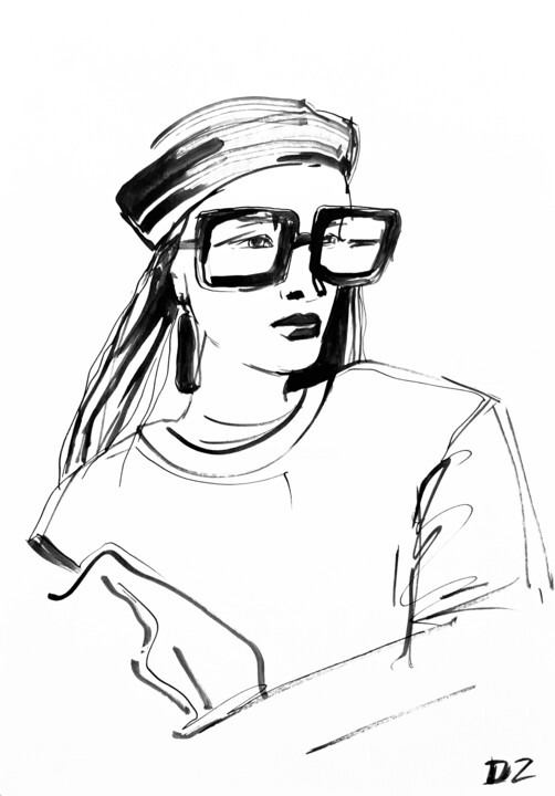 Girl with glasses Desenho, 11,8x8,3 in
