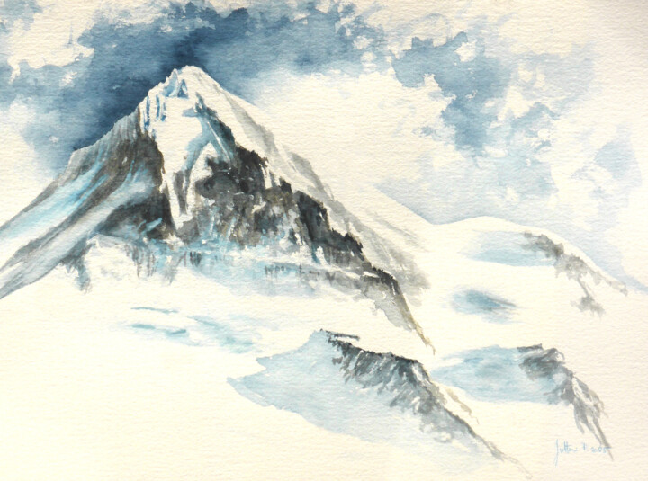 Painting titled "La Dent Blanche" by Philippe Juttens, Original Artwork, Watercolor