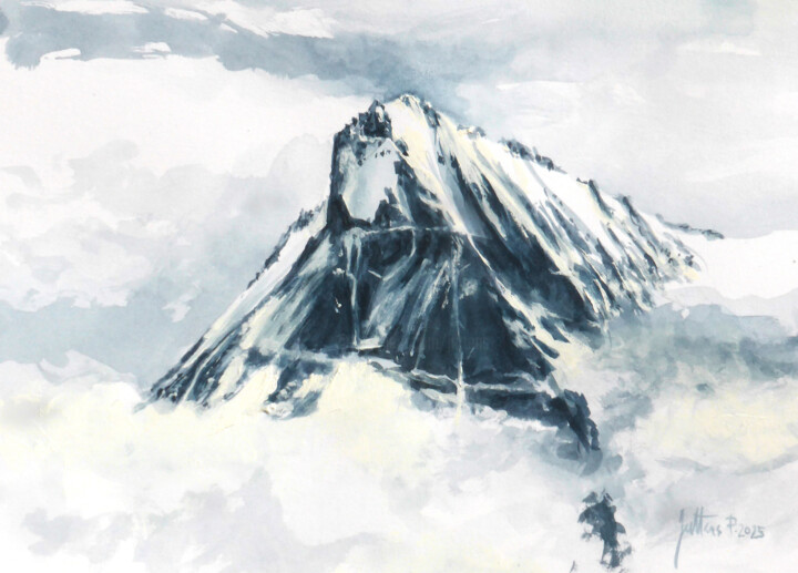 Painting titled "Dent Blanche au-des…" by Philippe Juttens, Original Artwork, Watercolor