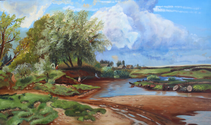Painting titled "Charming Countrysid…" by Nadzeya Dzemianchuk, Original Artwork, Oil