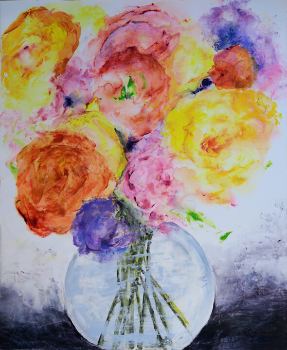 Painting titled "Just Flowers" by Susan Monk, Original Artwork, Acrylic