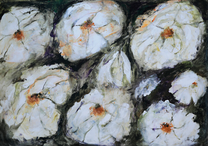 Painting titled "Magnolia" by Susan Monk, Original Artwork, Acrylic