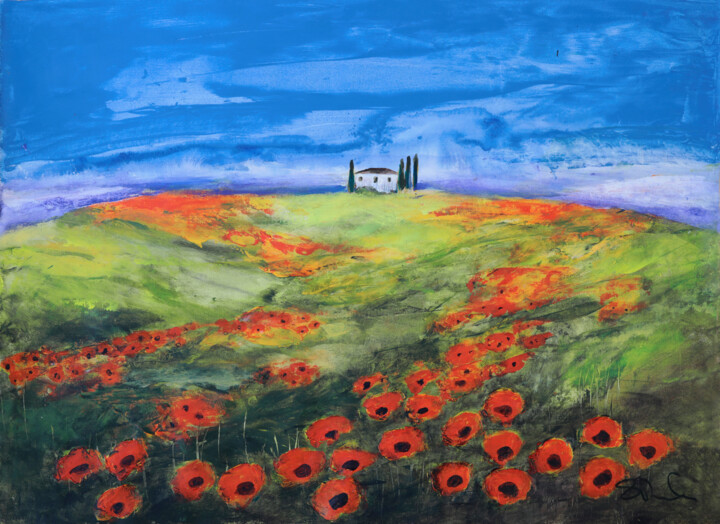 Painting titled "Tuscan Spring Poppi…" by Susan Monk, Original Artwork, Acrylic