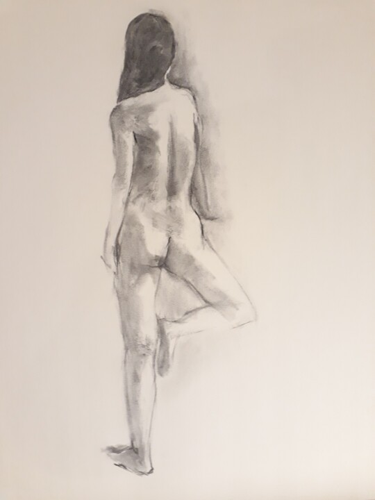 Tekening getiteld "Elegance de dos" door Philms, Origineel Kunstwerk, Houtskool