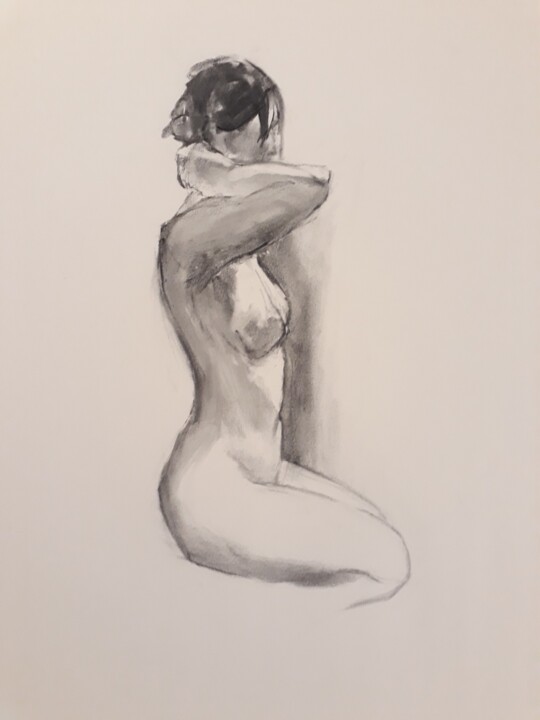 Tekening getiteld "Sirène assise..." door Philms, Origineel Kunstwerk, Houtskool