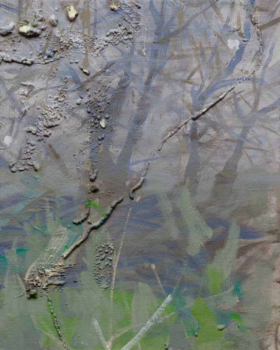 5.4 Abstract floral acrylic painting in grey Pittura, 19,7x15,8 in