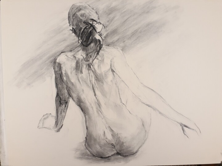 Tekening getiteld "Assise de dos" door Philms, Origineel Kunstwerk, Houtskool