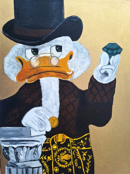 Duck in Top Hat Painting 绘画, 15.8x11.8 in