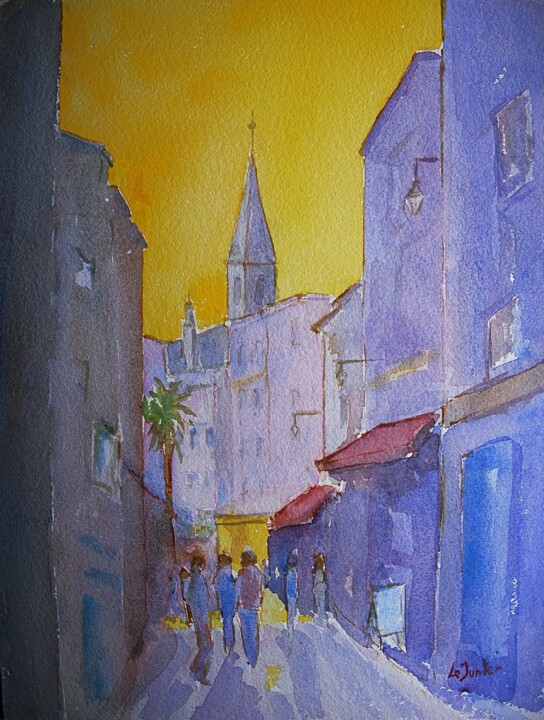 Peinture intitulée "Sanary, rue Gabriel…" par Jean-Noël Le Junter, Œuvre d'art originale, Aquarelle Monté sur Panneau de bois