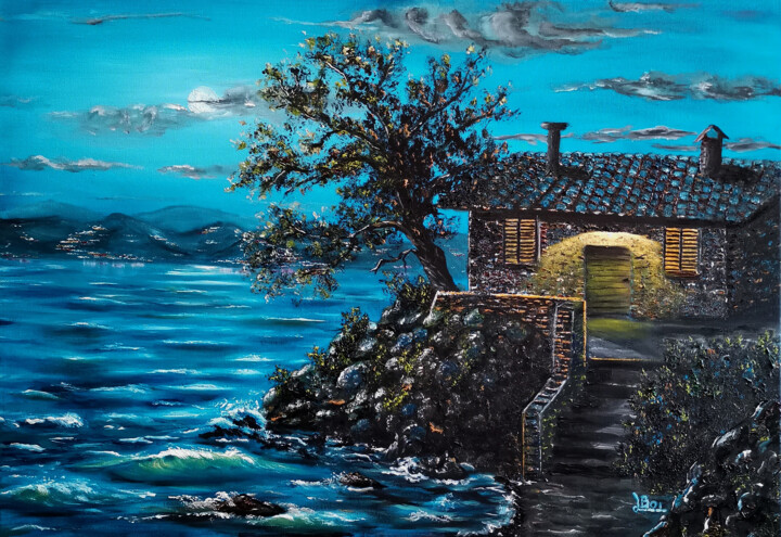 Notturno sul lago1 绘画, 19.7x27.6 in
