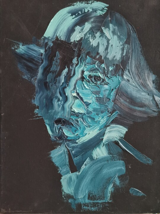"Tsvetaeva: Turquoise Whisper". Palette knife, canvas, oil, 绘画, 15.8x11.8 in