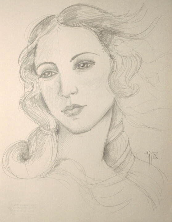 Dessin intitulée "Simonetta (Botticel…" par Götz Wiedenroth, Œuvre d'art originale, Crayon