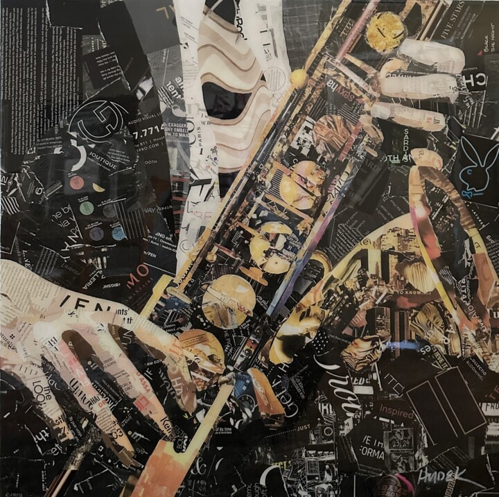 Collages titled "Jazz Sax at Night" by Jim Hudek James Hudek, Original Artwork, Collages Mounted on Wood Panel