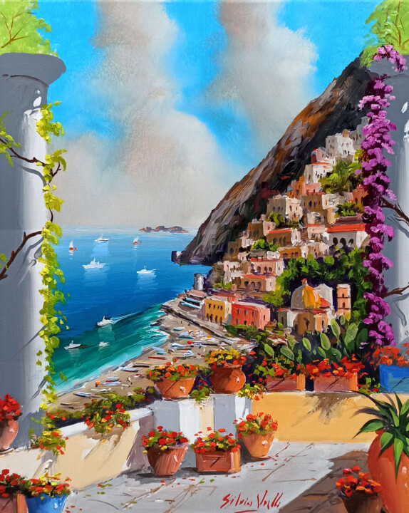 Painting titled "Vertical window on…" by Silvio Valli, Original Artwork, Oil Mounted on Wood Stretcher frame