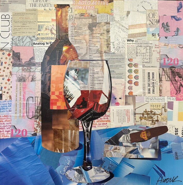 Wine with Cigar 拼贴, 20x20 in