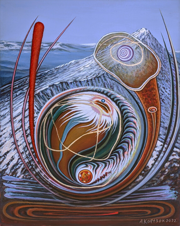 Golden thread. 绘画, 18.5x14.6 in