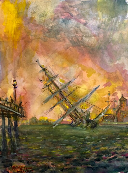 DOWN GOSES THE PILGRIM Tablo, 16x12 in