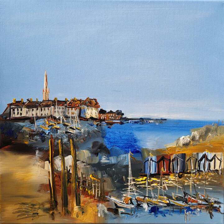 Schilderij getiteld "Les ondes des eaux…" door Muriel Cayet, Origineel Kunstwerk, Acryl Gemonteerd op Frame voor houten bran…