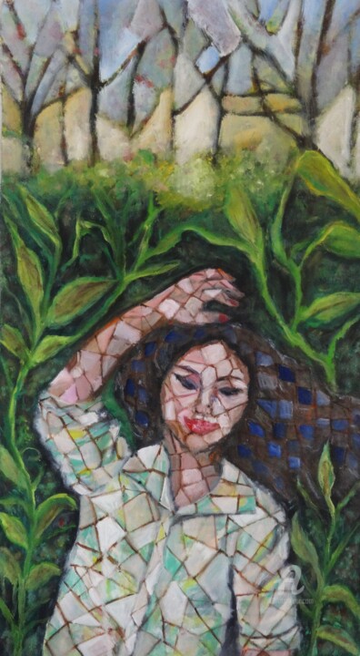 Let's Go Back to Nature - Woman Enjoying Nature Oil Painting 绘画, 29x16 in