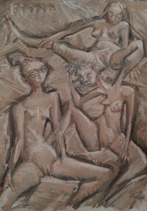 Trois femmes nues assises Tekening, 16,5x11,8 in