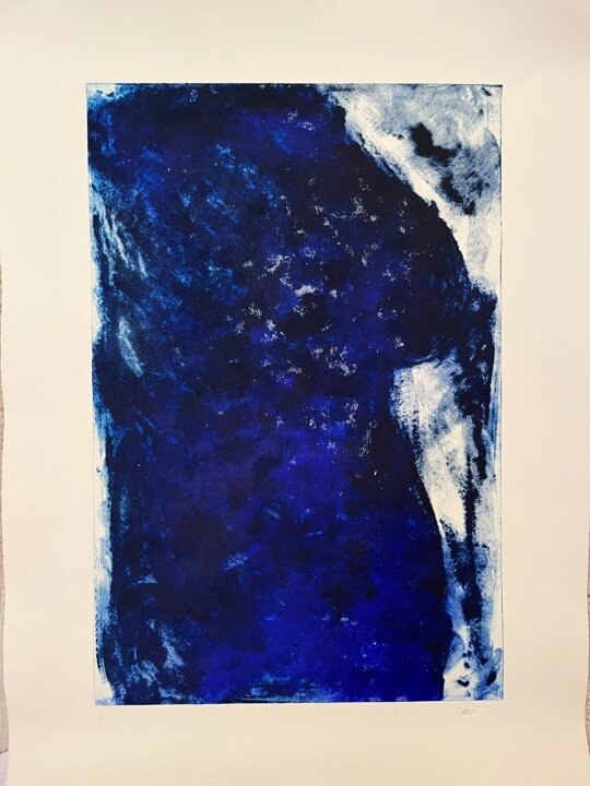Gravures & estampes intitulée "Nu bleu" par Isabelle Fauquez, Œuvre d'art originale, Gravure