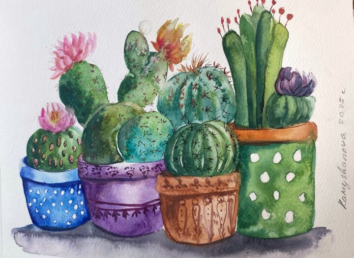 Collection of cacti 绘画, 7.9x11.8 in
