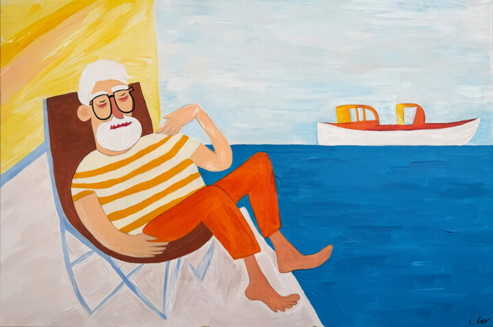 Italy, Capri. Dolce vita. Naive vivid painting 绘画, 23.6x35.4 in