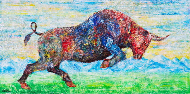 Amassing Bull 绘画, 24x48 in