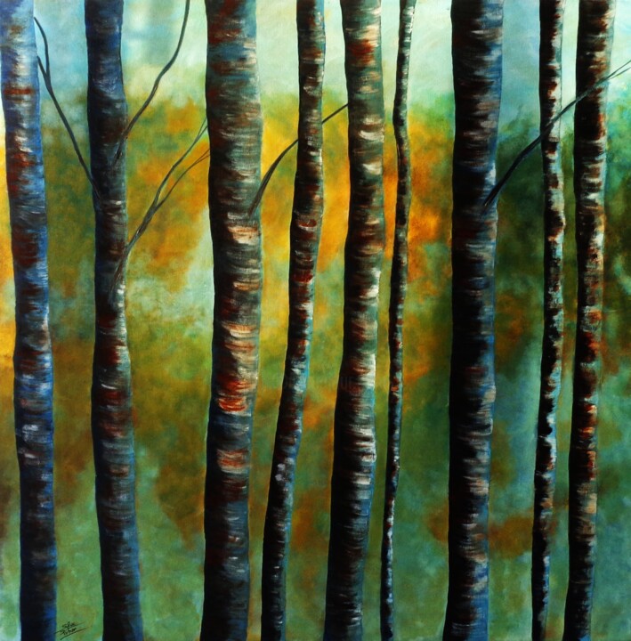 arbres à dominante bleue Schilderij, 39,4x39,4 in