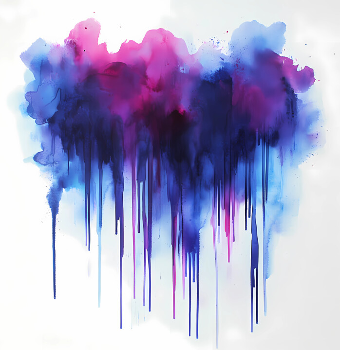 Fluid Harmony in Blue Purple Limited Edition Abstract Print Baskıresim, 19,7x19,7 in