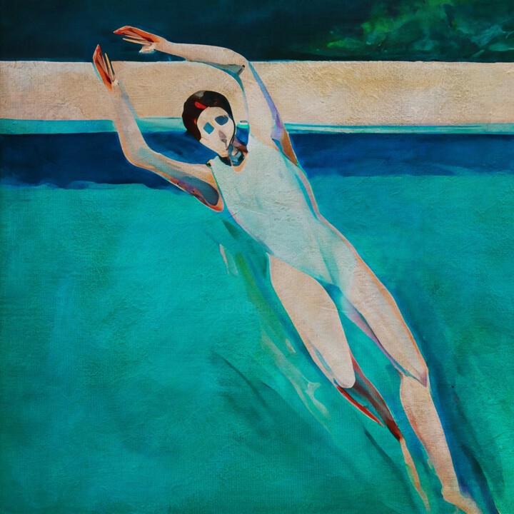 Painting titled "Leap Emotions" by Jan Keteleer, Original Artwork, Digital Painting Mounted on Wood Stretcher frame