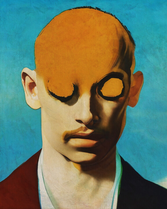Schilderij getiteld "Man who cut himself…" door Jan Keteleer, Origineel Kunstwerk, Digitaal Schilderwerk Gemonteerd op Frame…