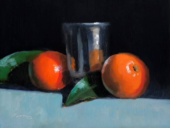 Peinture intitulée "Tangerines and a Si…" par Pascal Giroud, Œuvre d'art originale, Huile