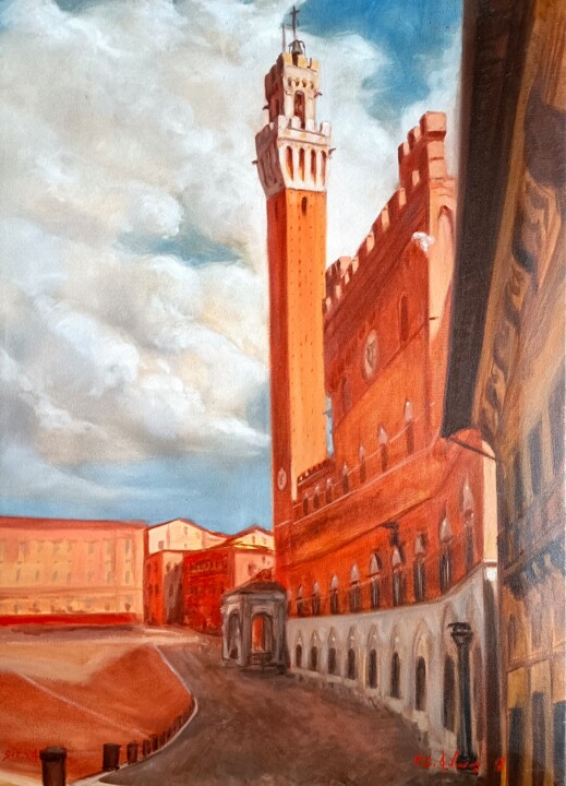 Piazza del campo Siena 绘画, 23.6x17.7 in