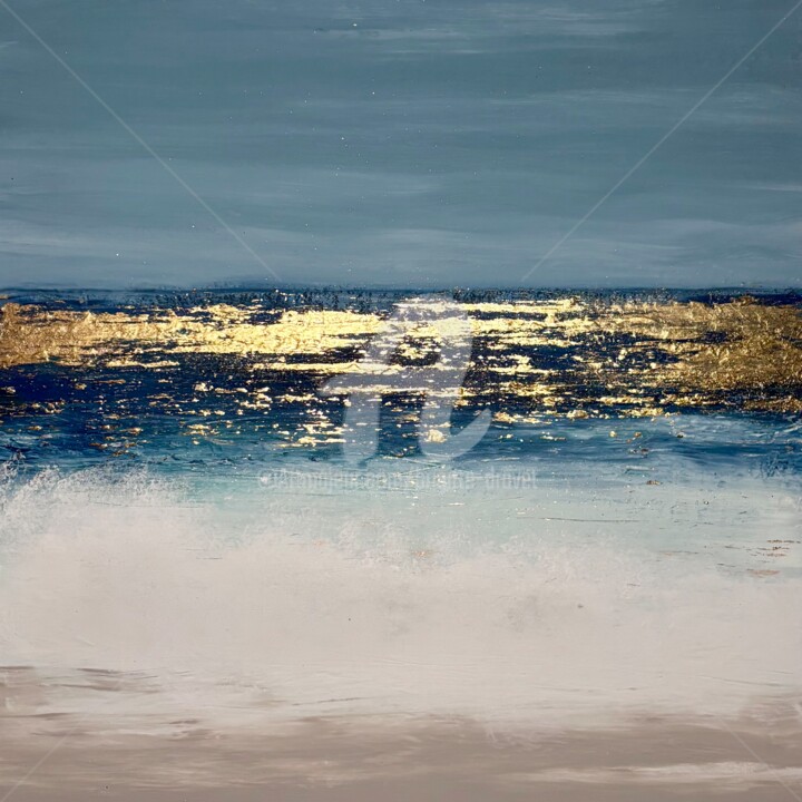 Painting titled "Wild ocean" by Brigitte Dravet, Original Artwork, Acrylic Mounted on Wood Stretcher frame