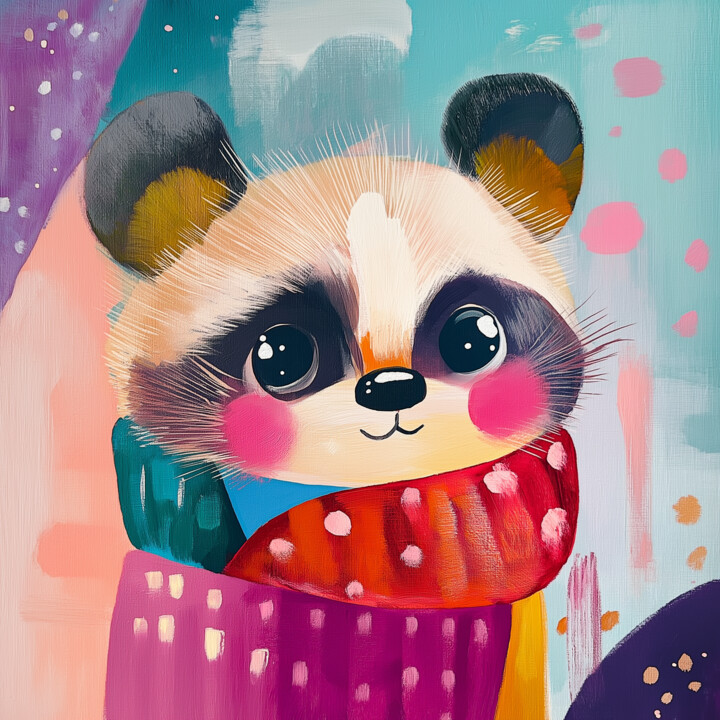 Charming Raccoon in a Fantasy Wonderland Digital Art 数字艺术
