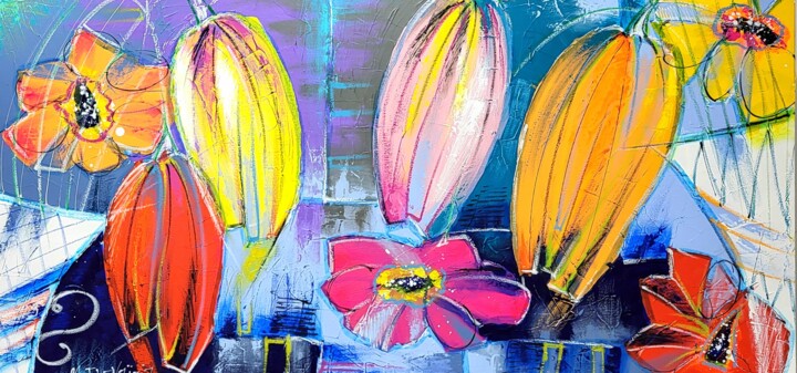 LES DEUX VASES BLANCS Schilderij, 19,7x39,4 in
