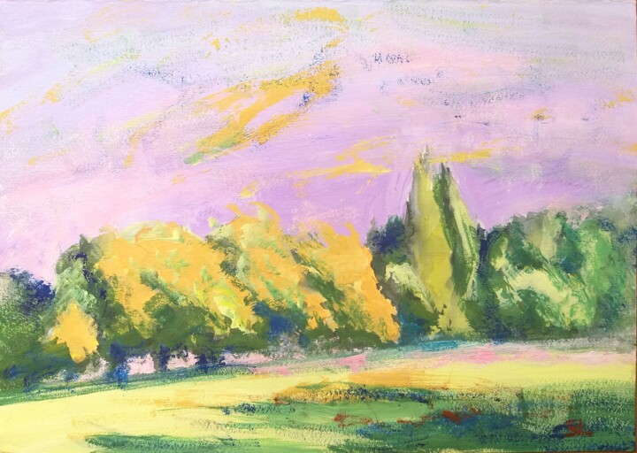 En attendant l'été - arbre paysage romantique parc Morsang Картина, 9,1x12,8 in