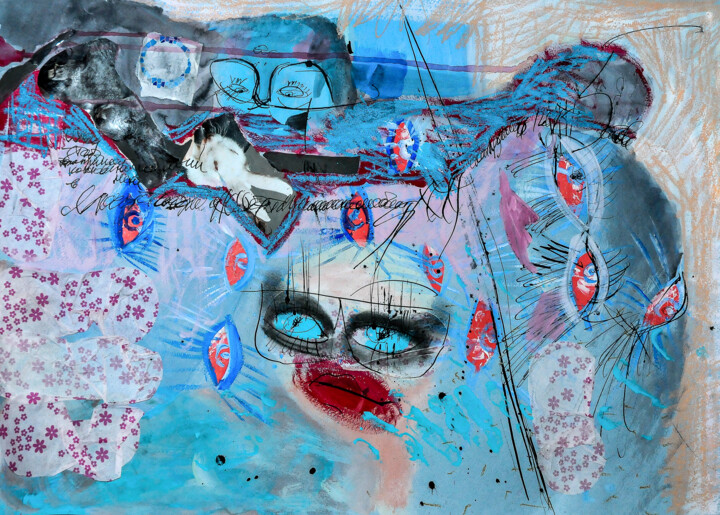 femme en porcelaine Collages, 19,7x25,6 in