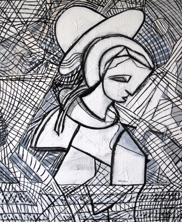 Femme au chapeau ou Femme Tour Eiffel 绘画, 39.4x31.9 in