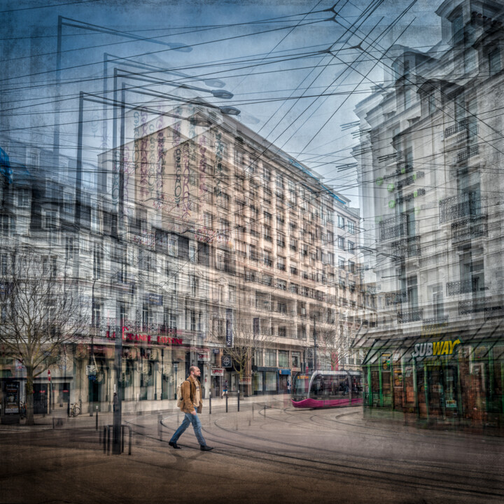 Fotografía titulada "Le tram" por Alain Rappeneau, Obra de arte original, Fotografía manipulada Montado en Aluminio
