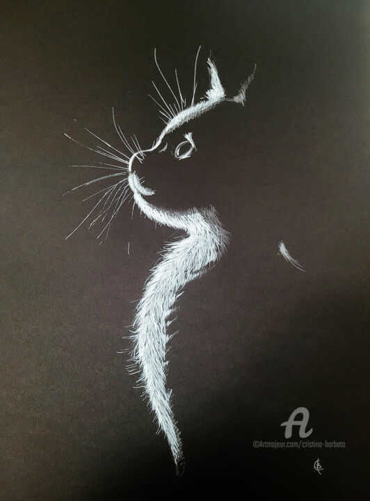 Chat noir, chat blanc 图画, 16.5x11.7 in